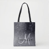 Modern Black Glitter Sparkles Personalized Name Draagtas (Voorkant)