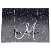 Modern Black Glitter Sparkles Personalized Name Groot Cadeauzakje (Voorkant)