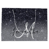 Modern Black Glitter Sparkles Personalized Name Groot Cadeauzakje (Achterkant)