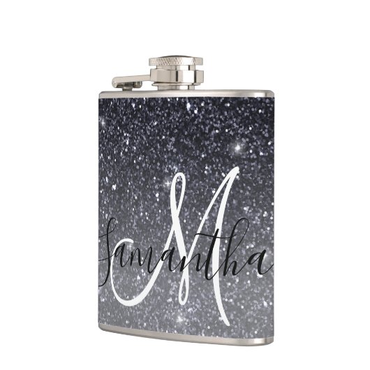 Modern Black Glitter Sparkles Personalized Name Heupfles (Links)