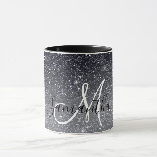 Modern Black Glitter Sparkles Personalized Name Mok (Midden)