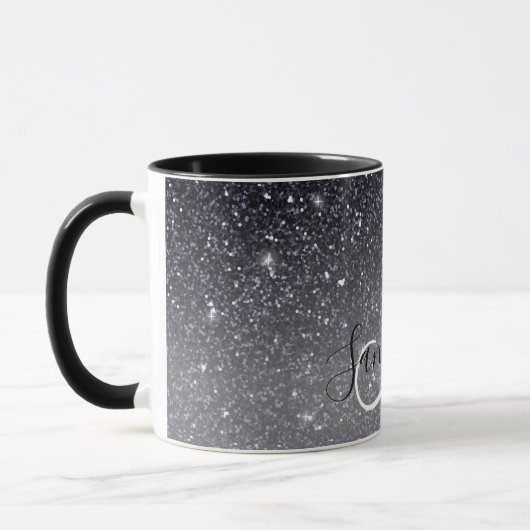 Modern Black Glitter Sparkles Personalized Name Mok (Links)