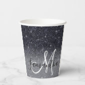 Modern Black Glitter Sparkles Personalized Name Papieren Bekers (Achterkant)