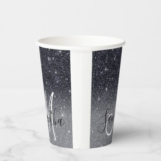 Modern Black Glitter Sparkles Personalized Name Papieren Bekers (Rechts)