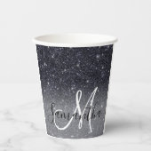 Modern Black Glitter Sparkles Personalized Name Papieren Bekers (Voorkant)