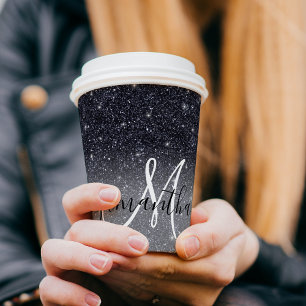 Modern Black Glitter Sparkles Personalized Name Papieren Bekers