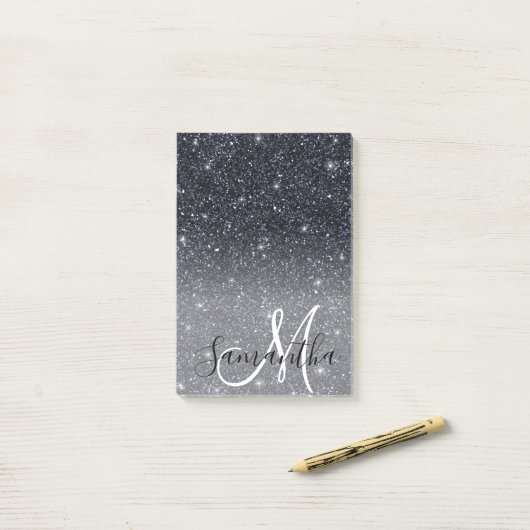 Modern Black Glitter Sparkles Personalized Name Post-it® Notes (Op bureau)