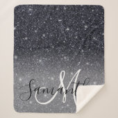 Modern Black Glitter Sparkles Personalized Name Sherpa Deken (Voorkant)