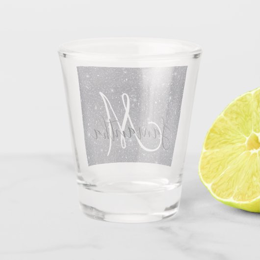 Modern Black Glitter Sparkles Personalized Name Shot Glas (Achterkant)