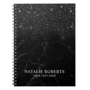 Modern Black Glitter Trendy Marble Notitieboek