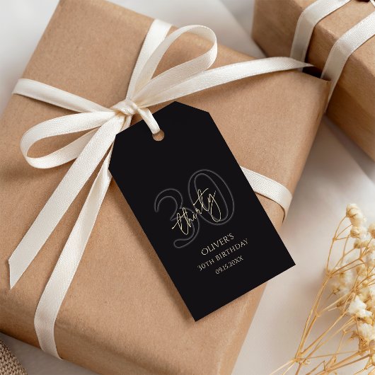 Modern Black Gold 30th Birthday Party Cadeaulabel
