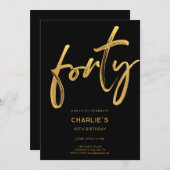 Modern Black & Gold 40th Birthday Invitation (Devant / Derrière)