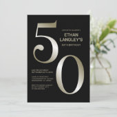 Modern Black Gold 50th Birthday Party Kaart (Staand voorkant)