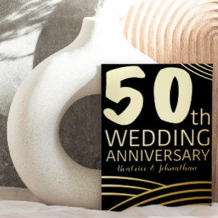 Modern Black & Gold 50th Wedding Jubileum Folie Uitnodiging