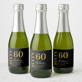 Modern Black Gold 60-jarige cocktail Party Mini Sparkling Wijnetiket