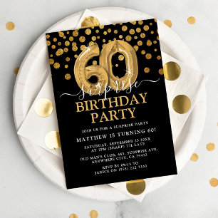 Modern Black & Gold 60th Surprise Birthday Party Kaart