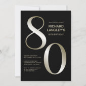 Modern Black Gold 80th Birthday Party Kaart (Voorkant)