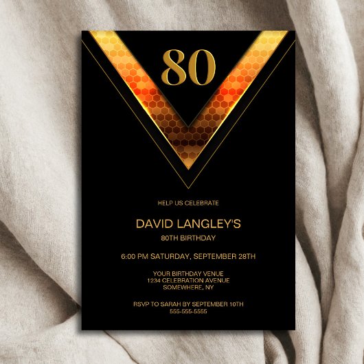 Modern Black Gold 80th Birthday Party Kaart