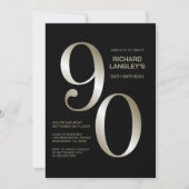 Modern Black Gold 90th Birthday Party Kaart (Voorkant)
