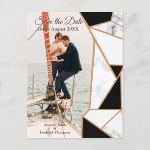 Modern Black Gold Abstract op witte marmer Aankondigingskaart