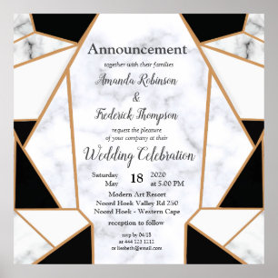 Modern Black Gold Abstract op witte marmer Poster