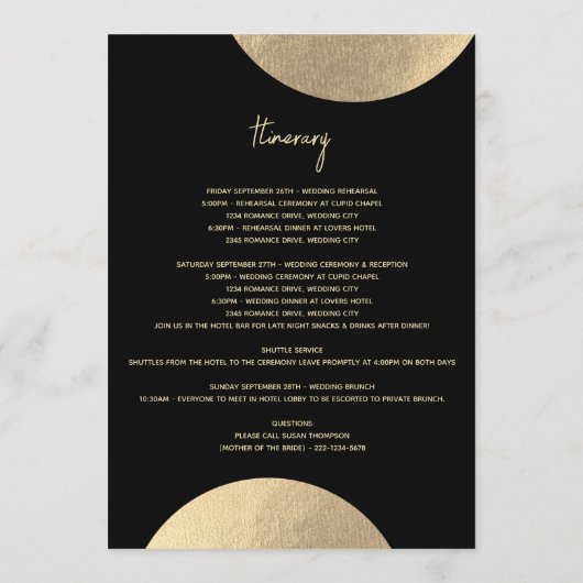 Modern Black & Gold Abstracte bruiloft Programma (Achterkant)