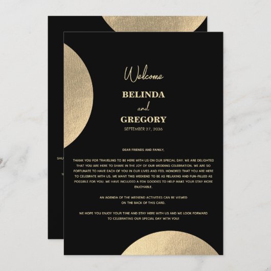 Modern Black & Gold Abstracte bruiloft Programma (Voorkant / Achterkant)