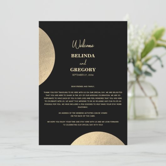 Modern Black & Gold Abstracte bruiloft Programma (Staand voorkant)