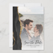 Modern Black Gold Agate 6-Foto Save the Date Kaart (Voorkant)
