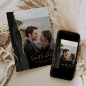 Modern Black Gold Agate 6-Foto Save the Date Kaart