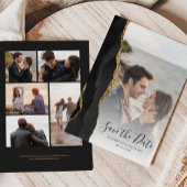 Modern Black Gold Agate 6-Foto Save the Date Kaart
