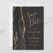 Modern Black Gold Agate Dark Save the Date Kaart (Voorkant)