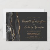 Modern Black Gold Agate Dark Wedding Kaart (Voorkant)