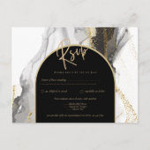 Modern Black Gold Agate Marble Glitter Wedding Briefkaart (Voorkant)