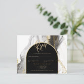 Modern Black Gold Agate Marble Glitter Wedding Briefkaart (Staand voorkant)
