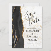 Modern Black Gold Agate Marble Save the Date (Devant)