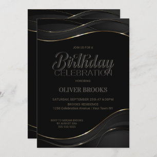 Modern Black Gold Birthday Celebration Invitation Kaart