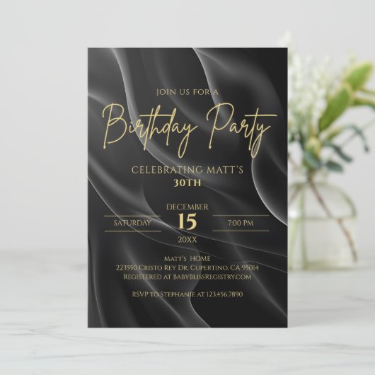 Modern black & Gold Birthday Invitation (Debout devant)