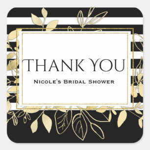 Modern Black Gold Botanical Glamour Chic Favor Vierkante Sticker