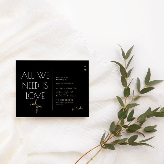 Modern Black + Gold Budget Weddenation Notitiekaartje