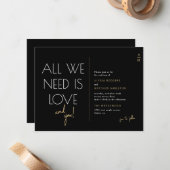 Modern Black + Gold Budget Weddenation Notitiekaartje (Voorkant / Achterkant in situ)