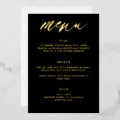 Modern Black Gold Calligraphy Wedding Menu Folie Uitnodiging (Voorkant / Achterkant)