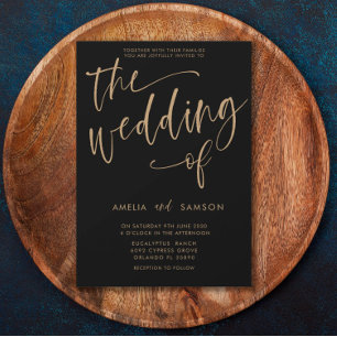 Modern Black & Gold Calligraphy Wedding of Invita Kaart
