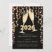 Modern Black Gold Champagne 2026 New Years Eve Kaart (Voorkant)