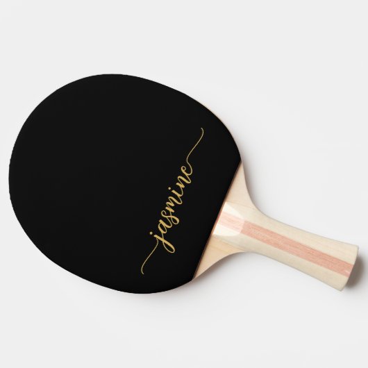 Modern Black Gold Custom Name Signature Script Tafeltennisbatje (Zijkant)