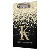 Modern Black Gold Diamond Glitter Monogrammed Klembord (Links)