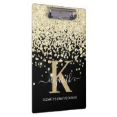 Modern Black Gold Diamond Glitter Monogrammed Klembord (Rechts)