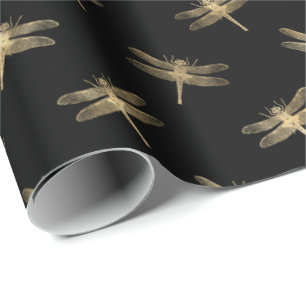 Modern Black Gold Dragonfly-patroon Cadeaupapier