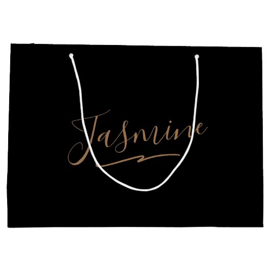 Modern Black Gold Feminine Script Name Groot Cadeauzakje (Achterkant)
