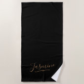 Modern Black Gold Feminine Script Name Strandlaken (Voorkant)